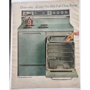 Vtg 1960s Aqua Blue Frigidaire Range Stove Pull 'N Clean MCM Kitchen Print Ad